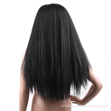 24"for Black Women Long Straight Wig with Black Headband High Temperature Synthetic Hair Silky  Kinky Straight Headband Wigs